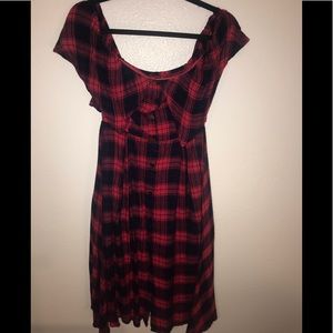 Plaid cotton off shoulder dress